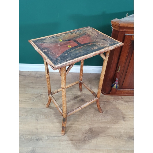 600 - A mahogany hanging Corner Cupboard, a bamboo Occasional Table A/F and a walnut veneered corner Occas... 