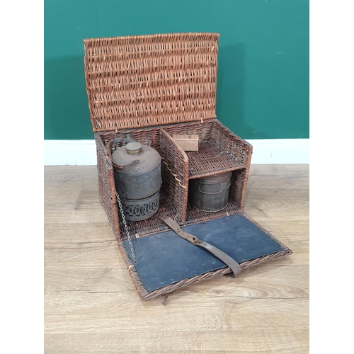 602 - An antique wicker Picnic Hamper with travelling kettle 1ft 5in W x 10in H (R6)