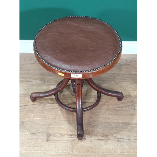 603 - A leather effect upholstered bentwood Stool 1ft 6in H x 1ft 4in D (R6)