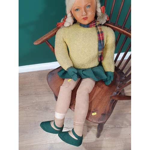 607 - A large fabric girl Doll 3ft H (R6)