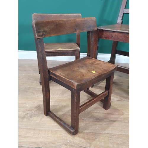 610 - An antique elm and oak Chair and a pair children's bar-back Chairs (R6)