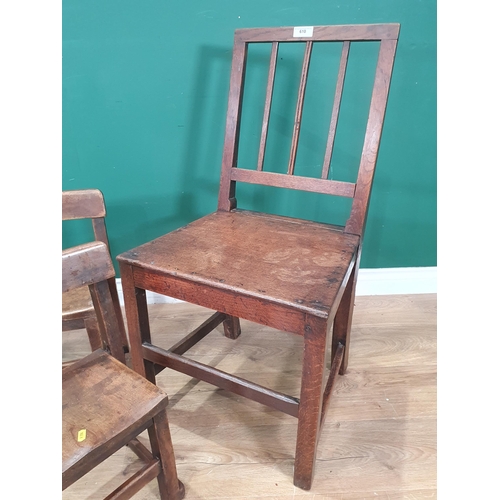 610 - An antique elm and oak Chair and a pair children's bar-back Chairs (R6)