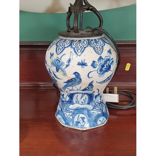 616 - An antique delft Vase converted to a Table Lamp A/F, another ceramic Table Lamp and a converted Oil ... 