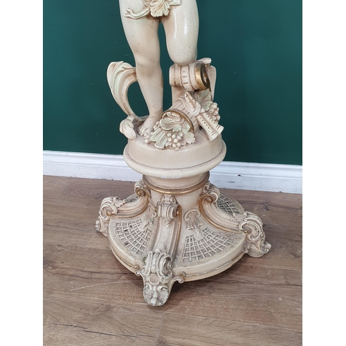 619 - A modern Jardinere with cherub support on circular base with scroll supports 4ft 6in H x 1ft 4in D (... 