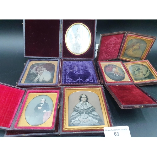 63 - Seven Portrait Miniatures in folding leather effect cases