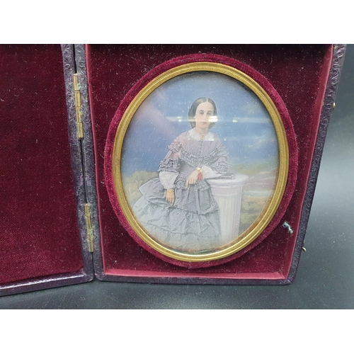 63 - Seven Portrait Miniatures in folding leather effect cases