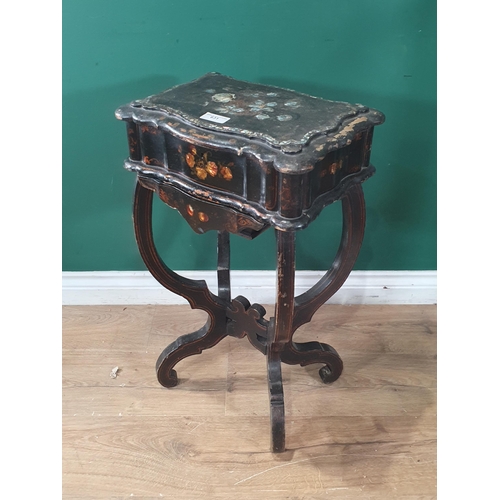 631 - A 19th Century lacquered and mother of pearl inlaid Sewing Box 2ft 2in H x 1ft 3in W (R7)