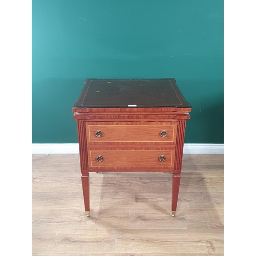 636 - A rosewood Side Table with two fitted drawers, raised on fluted tapered supports, 2ft 8