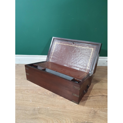 643 - A 19th Century mahogany and brass inset Writing Slope with brass handles 1ft 6in W x 7in H (R7)