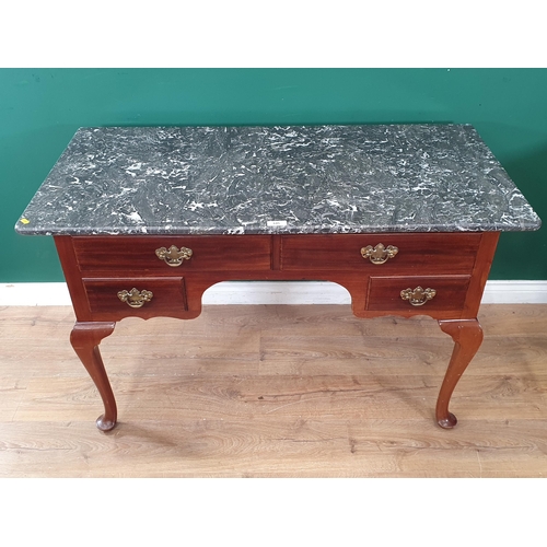 645 - A marble topped mahogany Side Table with four fitted drawers, raised on cabriole supports (One drawe... 