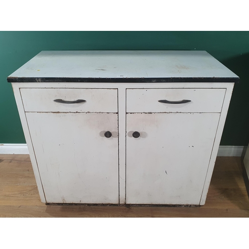 654 - Two white painted metal Cupboards fitted pair of drawers above pair of cupboard doors. A/F (No Backb... 