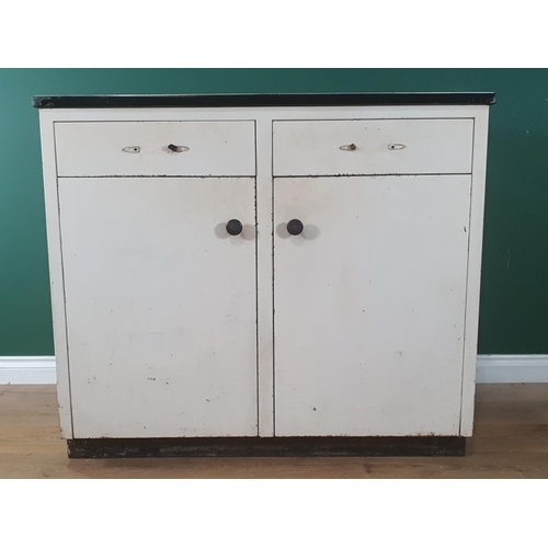 654 - Two white painted metal Cupboards fitted pair of drawers above pair of cupboard doors. A/F (No Backb... 