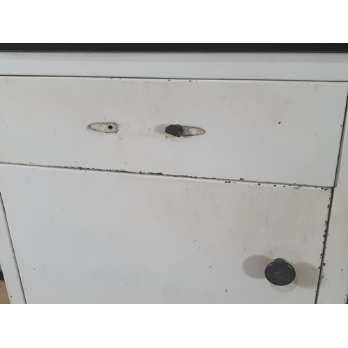 654 - Two white painted metal Cupboards fitted pair of drawers above pair of cupboard doors. A/F (No Backb... 