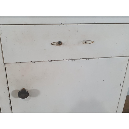 654 - Two white painted metal Cupboards fitted pair of drawers above pair of cupboard doors. A/F (No Backb... 