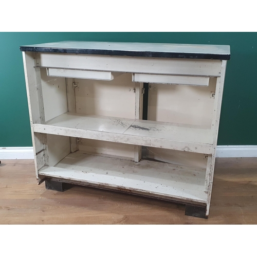 654 - Two white painted metal Cupboards fitted pair of drawers above pair of cupboard doors. A/F (No Backb... 