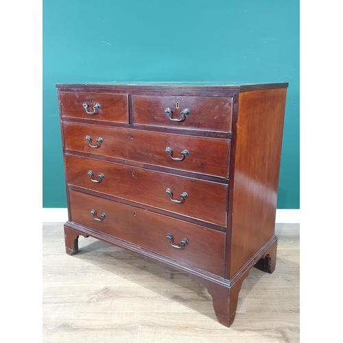 657 - A 19th Century mahogany Chest of two short, three long graduated Drawers raised on bracket feet, 3ft... 