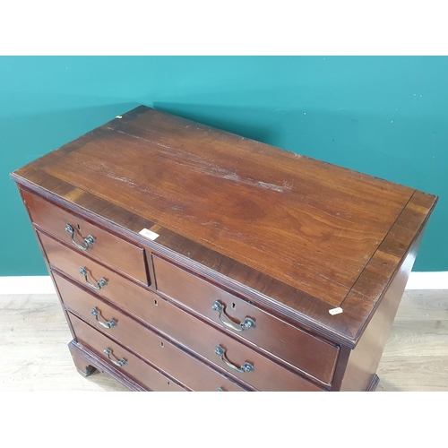 657 - A 19th Century mahogany Chest of two short, three long graduated Drawers raised on bracket feet, 3ft... 