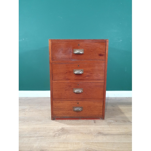 658 - A mahogany Military style Chest of four long Drawers, 2ft 9