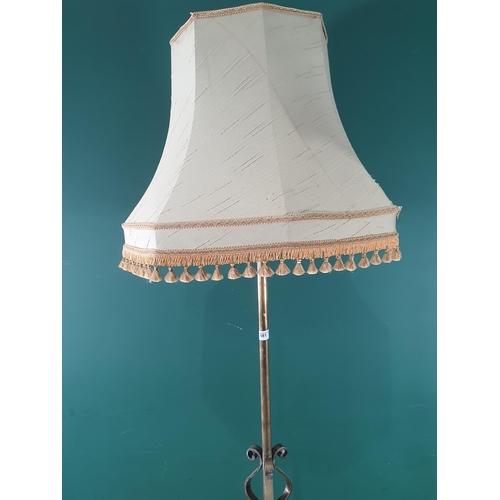 681 - A brass telescopic Standard Lamp and shade 6ft 4in H, (failed PAT, no earth) (R10)