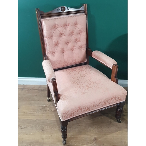 694 - An antique cream button upholstered Chair and a Victorian walnut framed Armchair (R10)