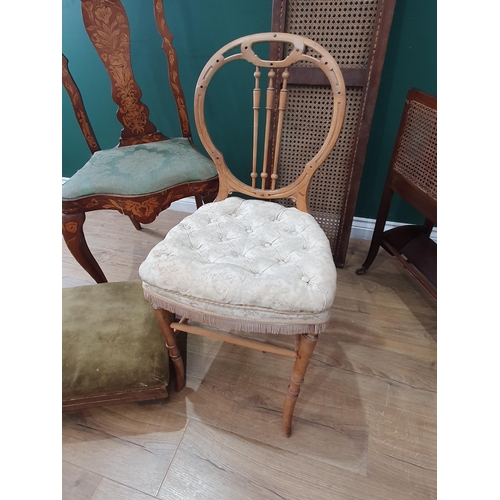 7 - An antique Dutch marquetry splat back Chair A/F, a Victorian Bedroom Chair, a Gout Stool and a mahog... 