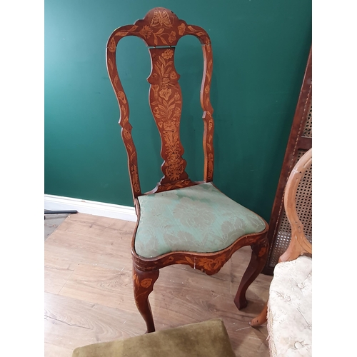 7 - An antique Dutch marquetry splat back Chair A/F, a Victorian Bedroom Chair, a Gout Stool and a mahog... 