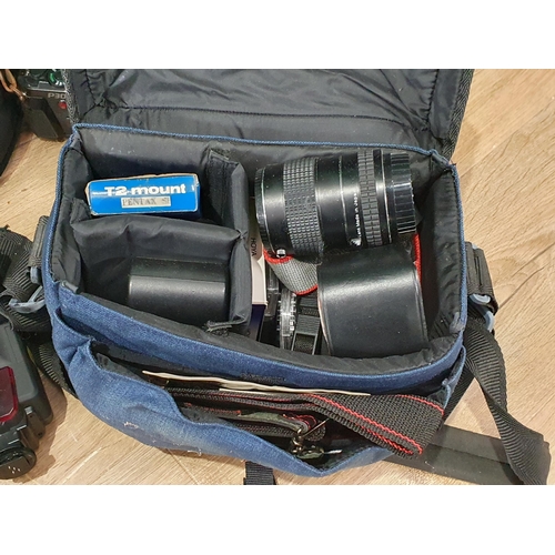 708 - A quantity of Cameras and accessories including A Canon AT-1, a Pentax P30n, a Helina Perfect twin L... 