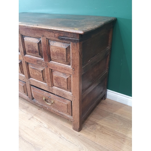 9 - An 18th Century oak Mule Chest with panelled front fitted two drawers 4ft W x 2ft 9in H (R7)