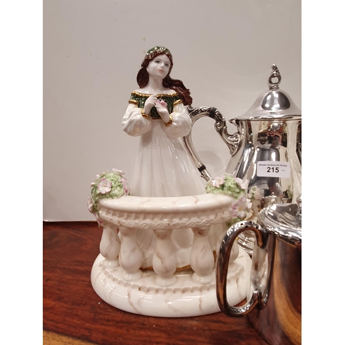 215 - A Coalport Figure of the Queen, 9in H, a Coalport Figure 'Juliet', 9 1/2in H, a plated Coffee Pot an... 