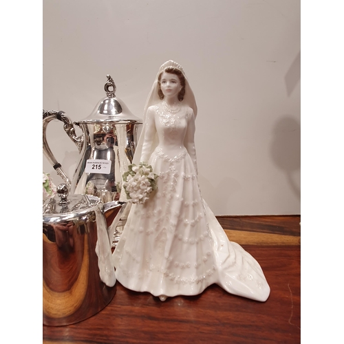 215 - A Coalport Figure of the Queen, 9in H, a Coalport Figure 'Juliet', 9 1/2in H, a plated Coffee Pot an... 