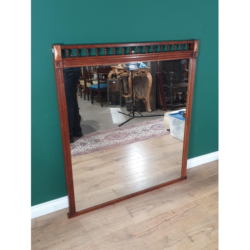 221 - An Edwardian Wall Mirror, with spindle gallery to the top, 4ft 2in H x 3ft 9in W (R10)