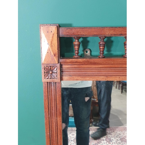 221 - An Edwardian Wall Mirror, with spindle gallery to the top, 4ft 2in H x 3ft 9in W (R10)