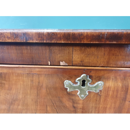 454 - An antique walnut veneered Side Table fitted single frieze drawer on cabriole supports and pad feet ... 