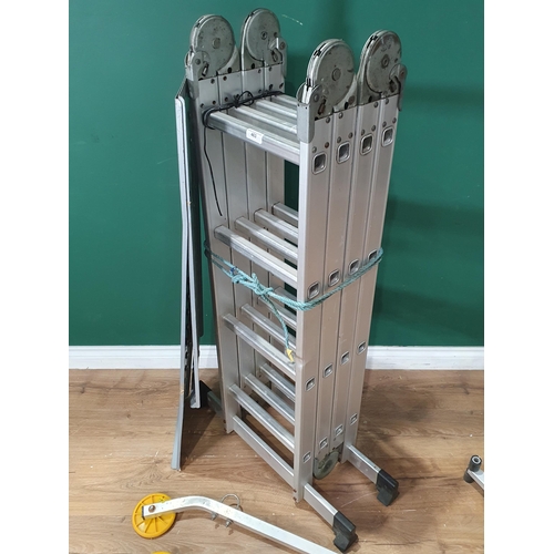 463 - A folding extending Ladder, a pair of cat ladder Hooks and two scaffold platform Panels