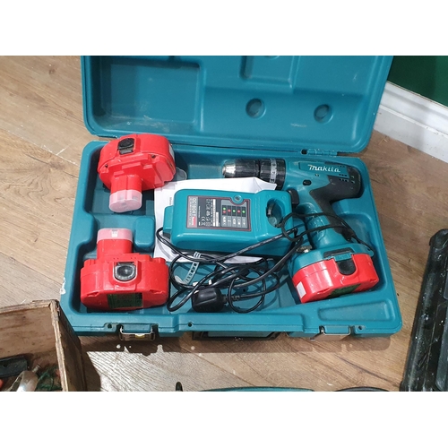 464 - A Makita battery Power Drill, a Tile Cutter, Spirit Level, Drill, Spanners, Hand Tools etc, (passed ... 