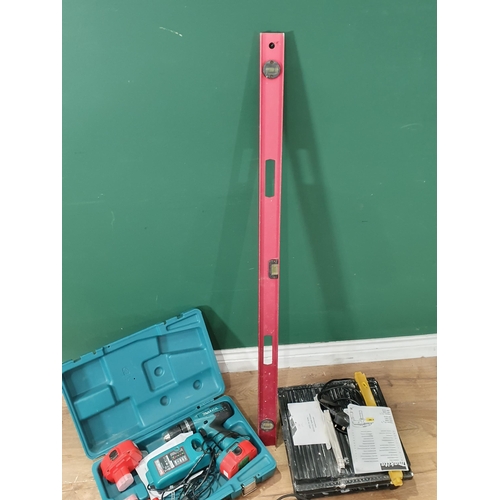 464 - A Makita battery Power Drill, a Tile Cutter, Spirit Level, Drill, Spanners, Hand Tools etc, (passed ... 