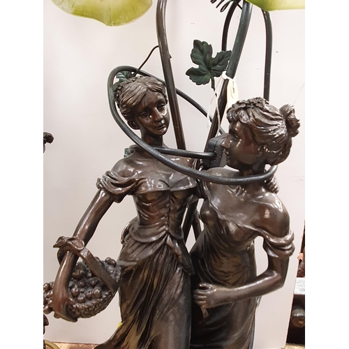 572 - Two bronze effect Table Lamps with figural design of cherubs and maidens with glass shades 2ft 10in ... 