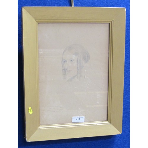 435 - FRENCH SCHOOL, 1838. Portrait of a Girl, head and shoulders, signed, inscribed and dated , pencil wi... 