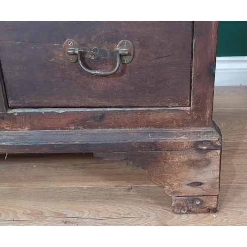 871 - An antique Mule Chest with four panel front above three fitted drawers, 3ft 7