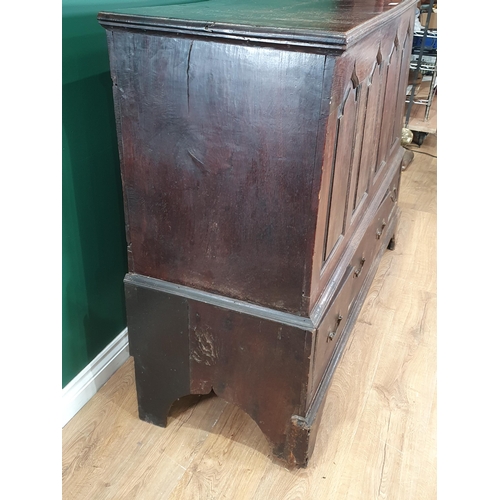 871 - An antique Mule Chest with four panel front above three fitted drawers, 3ft 7