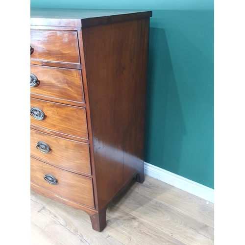 753 - A large 19th Century mahogany bowfront Chest of two short and four long graduated drawers on splay b... 