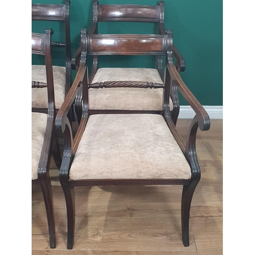 759 - A set of Eight Regency mahogany Dining Chairs, with reeded frames on sabre legs, drop in seats  Viz ... 