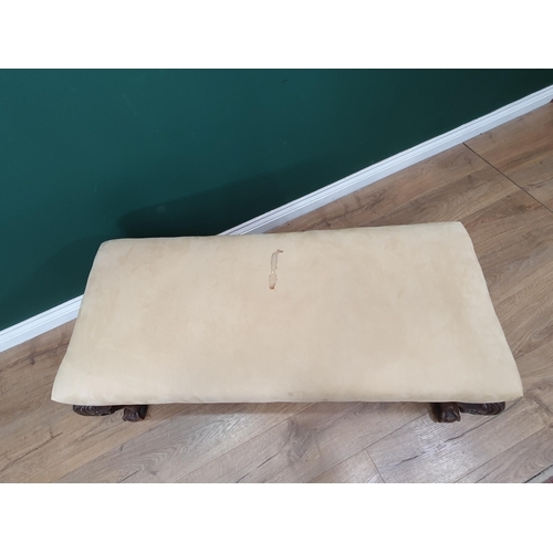 747 - A Georgian style mahogany Dressing Stool, upholstered in suede and raised on carved cabriole support... 