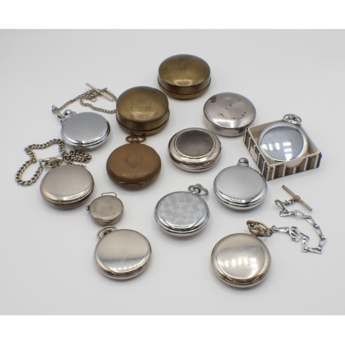 153 - Eight open faced Pocket Watches, an early Wristwatch and four Watch Cases