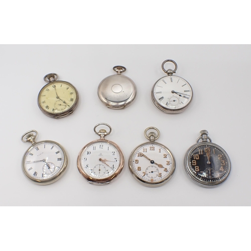 157 - An Omega 'Grand Prix, Paris 1900' open faced Pocket Watch in silver case, two WWII military Pocket W... 