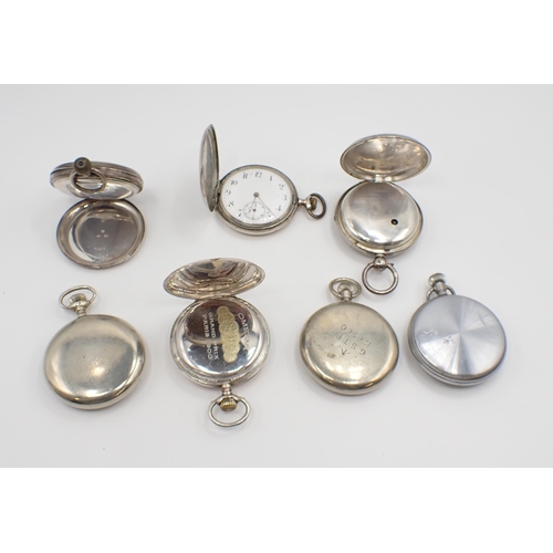 157 - An Omega 'Grand Prix, Paris 1900' open faced Pocket Watch in silver case, two WWII military Pocket W... 