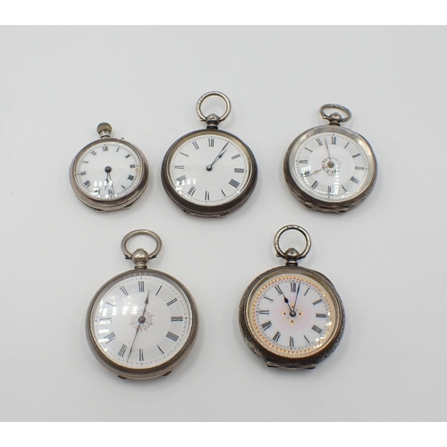 161 - Five silver cased Fob Watches