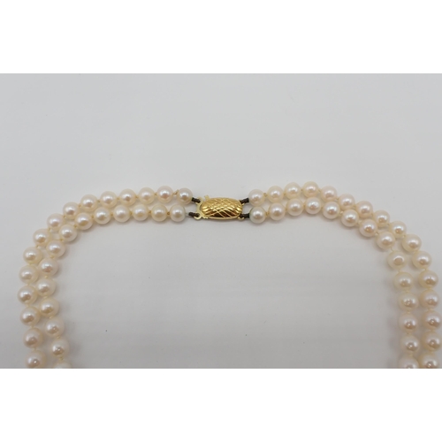 199 - A double row of Cultured Pearls on clasp stamped 375