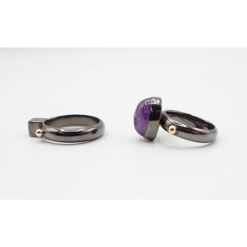 221 - Two contemporary Rings set Amethyst and pink Tourmaline, stamped Maximos, ring size M 1/2 and R