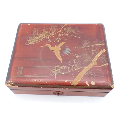 224 - An Oriental lacquered Box containing silver cased Pocket Watch marked John Myers, silver gatelink Br... 